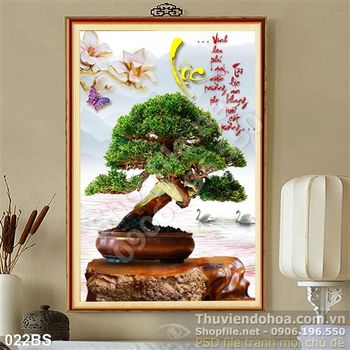 Tranh bonsai dáng đẹp chữ lộc