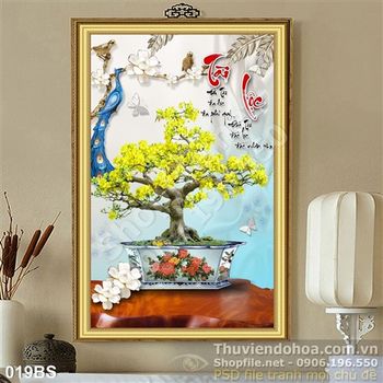 Tranh bonsai hoa mai tài lộc