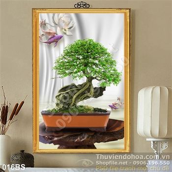 Tranh bonsai và cá giả ngọc 3d