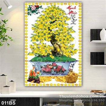 Tranh bonsai hoa mai hạnh phúc