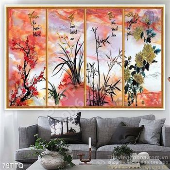 Tranh Tứ Quý xuân hạ thu đẹp đẹp 3d wall