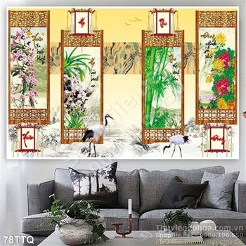 Tranh Tứ Quý chim hạc độc đáo