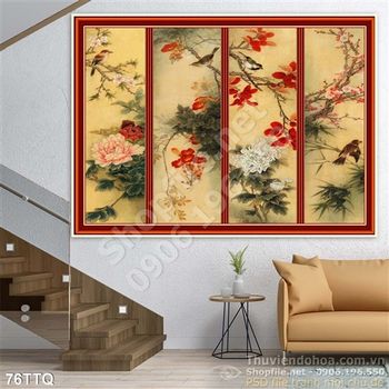 Tranh Tứ Quý vãi lụa 3d đẹp