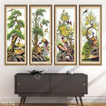 Tranh Tứ Quý trúc mai đào đẹp Tranh Tứ Quý trúc mai đào đẹp