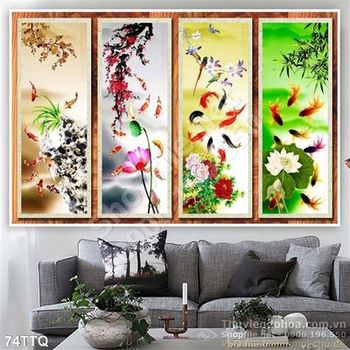 Tranh Tứ Quý cá chép bơi lội Tranh Tứ Quý cá chép bơi lội