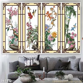 Tranh Tứ Quý khung gỗ độc đáo