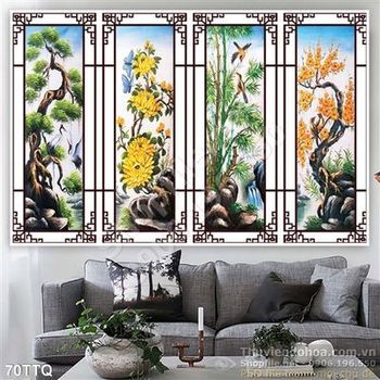 Tranh Tứ Quý nghệ thuật đẹp đài mai cúc trúc