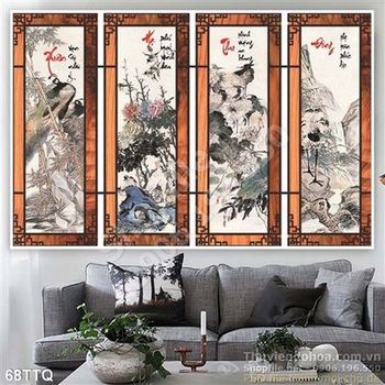 Tranh Tứ Quý xuân hạ thu đôn và khung gỗ ấn tượng