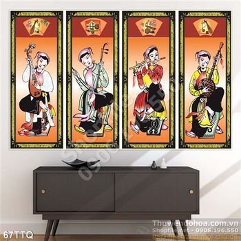 Tranh Tứ Quý các cô gái chơi đàn