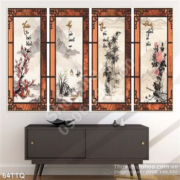 Tranh Tứ Quý khung gỗ đẹp