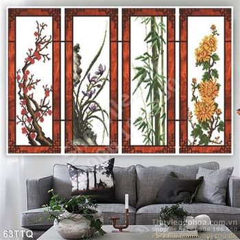 Tranh Tứ Quý cúc trúc lan đào 2020