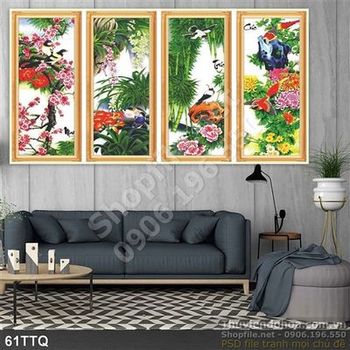 Tranh Tứ Quý hoa mẫu đơn và chim hạc