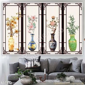 Tranh Tứ Quý 4 bình hoa cổ