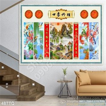Tranh Tứ Quý sơn thủy hữu tình