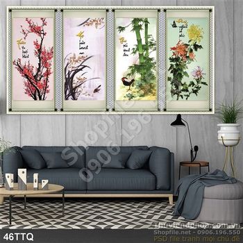 Tranh Tứ Quý mai lan cúc trúc nghệ thuật