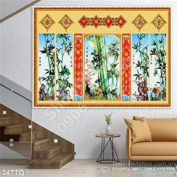 Tranh Tứ Quý cây cúc đẹp