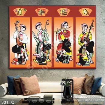 Tranh Tứ Quý cô gái chơi đàn