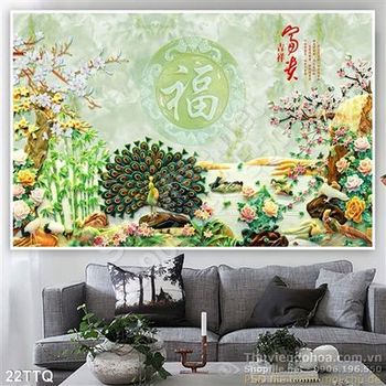 Tranh Tứ Quý giả ngọc chim công