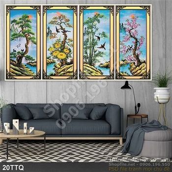 Tranh Tứ Quý phong thủy đao mai cúc trúc