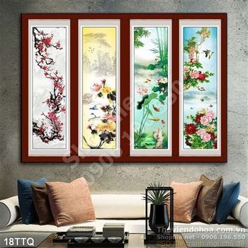 Tranh Tứ Quý 3d đào cúc trúc mai Tranh Tứ Quý 3d đào cúc trúc mai