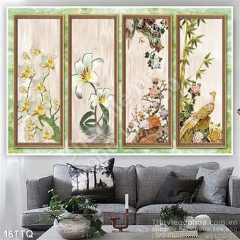 Tranh Tứ Quý hoa ly và chim giả ngọc