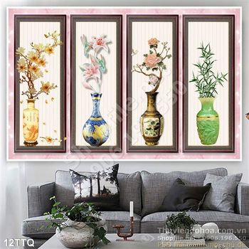 Tranh Tứ Quý  bình hoa cổ ấn tượng