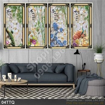 Tranh Tứ Quý chim công đẹp
