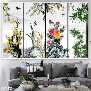Tranh Tứ Quý đào mai lan cúc Tranh Tứ Quý đào mai lan cúc