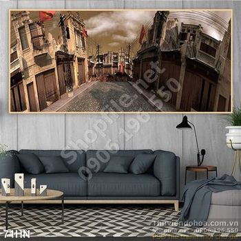 Tranh sơn dầu chất lượng ngôi nhà cổ hà nội