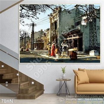 Tranh hà nội cổ cảnh đi chợ