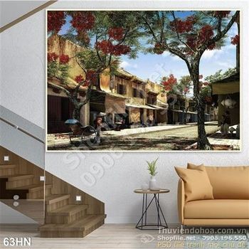 Tranh in uv phố cổ hà nội mùa hoa nở