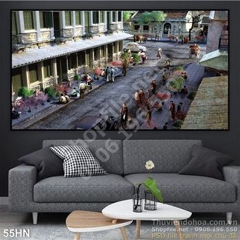 Tranh hà nội xưa con đường chợ cổ