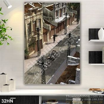 Tranh phố cổ hà nội xưa và cột điện