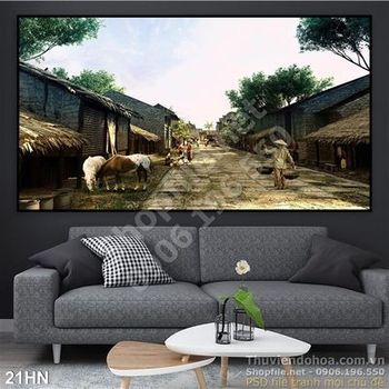Tranh con đường chợ hà nội xưa đẹp