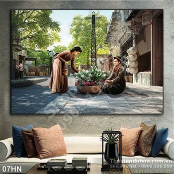 Tranh thiếu nữ đi dạo phố cổ hà nội