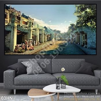 Tranh phổ cổ hà nội xưa sơn dầu