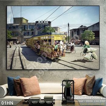 Tranh sơn dầu phố cổ hà nội 1945