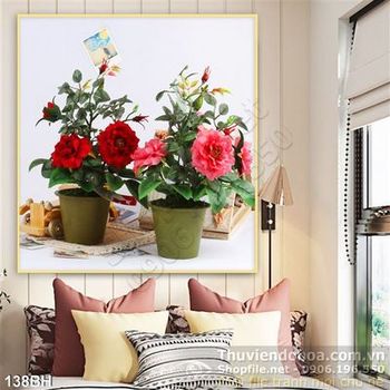 Tranh chậu hoa chậu hoa hồng đẹp 3d