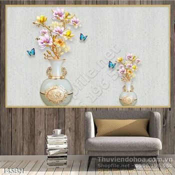 Tranh chậu hoa giả ngọc 3d in canvas ấn tượng