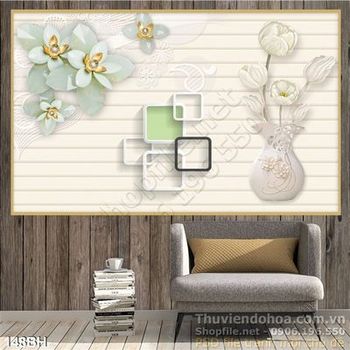 Tranh bình hoa nghệ thuật 3d ô vuông