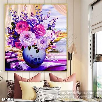 Tranh chậu psd hoa sơn dầu bên cửa sổ