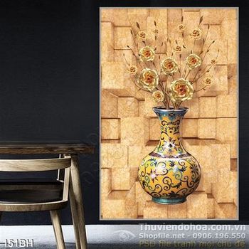 Tranh bình hoa cổ 3d ấn tượng trang trí