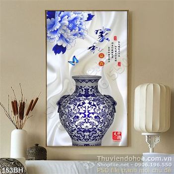 Tranh chậu hoa gốm sứ cổ 3d in gạch