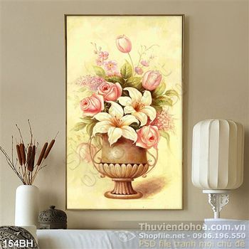 Tranh bình hoa nghệ thuật sơn dầu wall