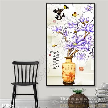 Tranh chậu hoa cổ 3d in vải canvas