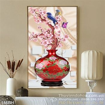 Tranh bình hoa nghệ thuật cổ và hoa đào