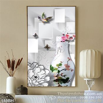 Tranh bình hoa hoa sen 3d in canvas