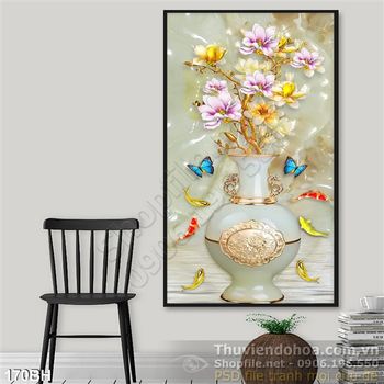 Tranh bình hoa nghệ thuật giả ngọc cá chép bơi lội