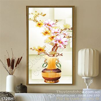 Tranh bình hoa giả ngọc khổ dọc in gạch men