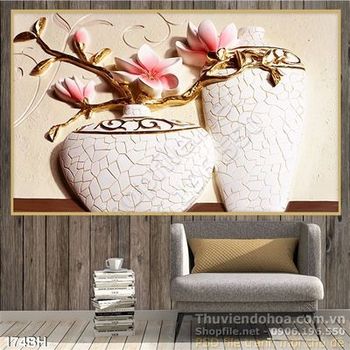 Tranh bình hoa phù điêu gốm sứ